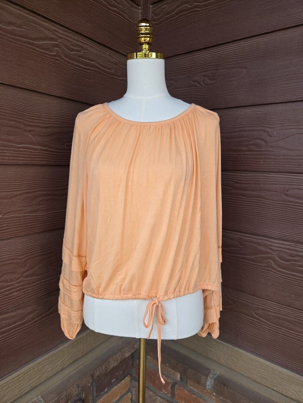 KORI Peach Drawstring Hem Long Sleeve Top Women’s Medium